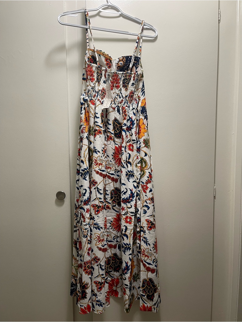 White Maxi Dress with Multicolor Floral Motif - Picture 3 of 8